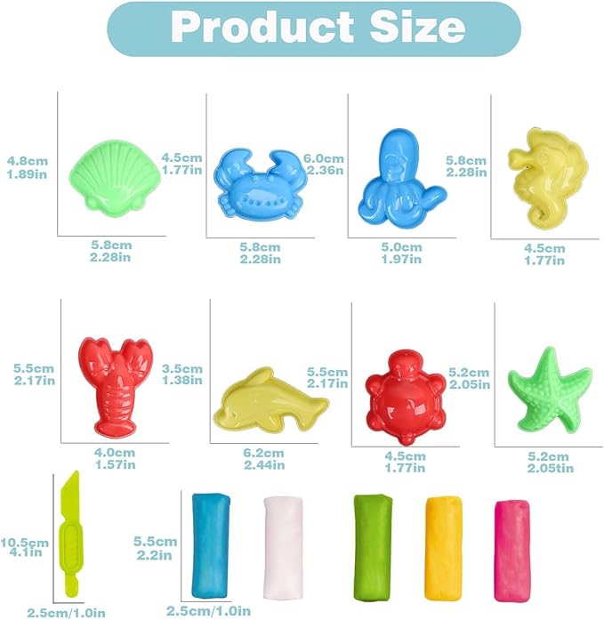 Unleash Creativity with 8 Unique 0cean Molds Dough Toys Whit 5 Bright Color Dough.Ideal as a Gift for Kids Aged 3-4-8 Years