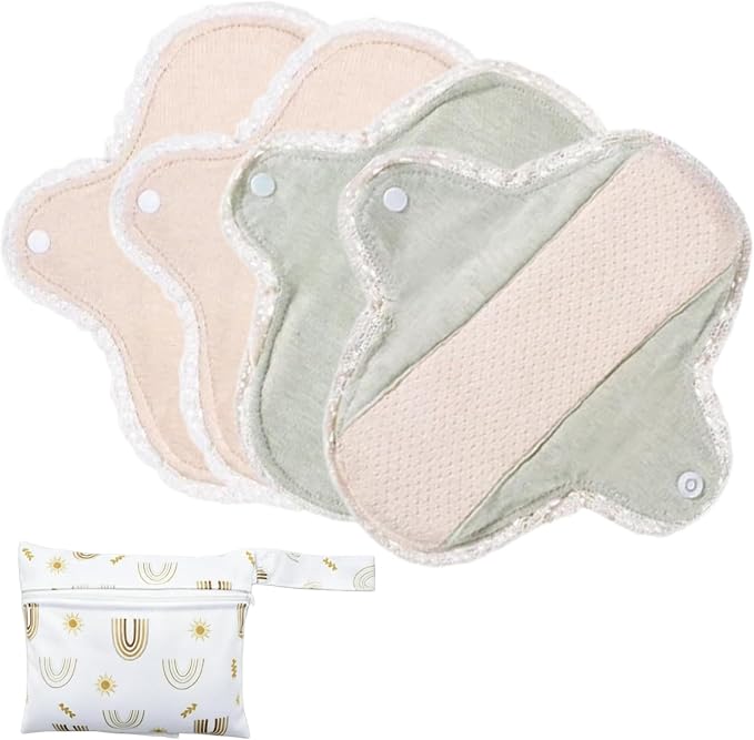 Reusable Incontinence Pads,Organic Cotton Pads Sanitary Napkins,Lace Trim Washable Menstrual Pads,with 1 Storage Bag,Panty Liners Pads Period/Incontinence/Postpartum.(Colorful/S/4pcs)