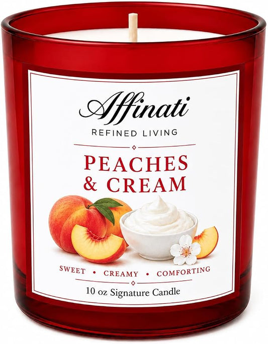 Affinati Peaches & Cream 10 oz Scented Candle – Long Lasting Luxury Soy Blend Candle for Home, Strong Scent Throw Sweet Summer Fruit Gourmand Bakery Candle, Premium Home Fragrance Gift