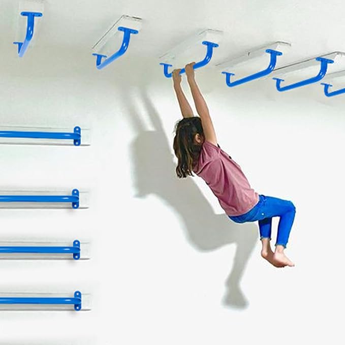 17 Inch 6 Pieces Blue Metal Safety Handles for Outdoor Playground - Playset Accessories Handles, Swing Sets Attachment Grab Bars, Kids Hand Grips Monkey Bar for Indoor Play Structure