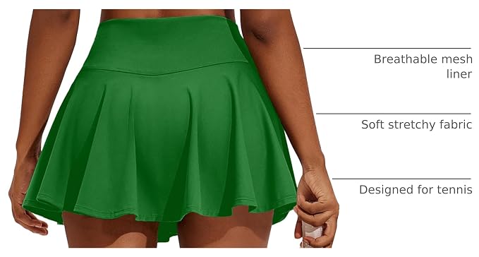 PINSPARK Womens Tennis Skirt 14" Pleated Athletic Golf Skorts with Pockets | High Waist, Tummy Control, Mini, Breathable, Lightweight, Soft, Built in Shorts, Pickleball, Casual
