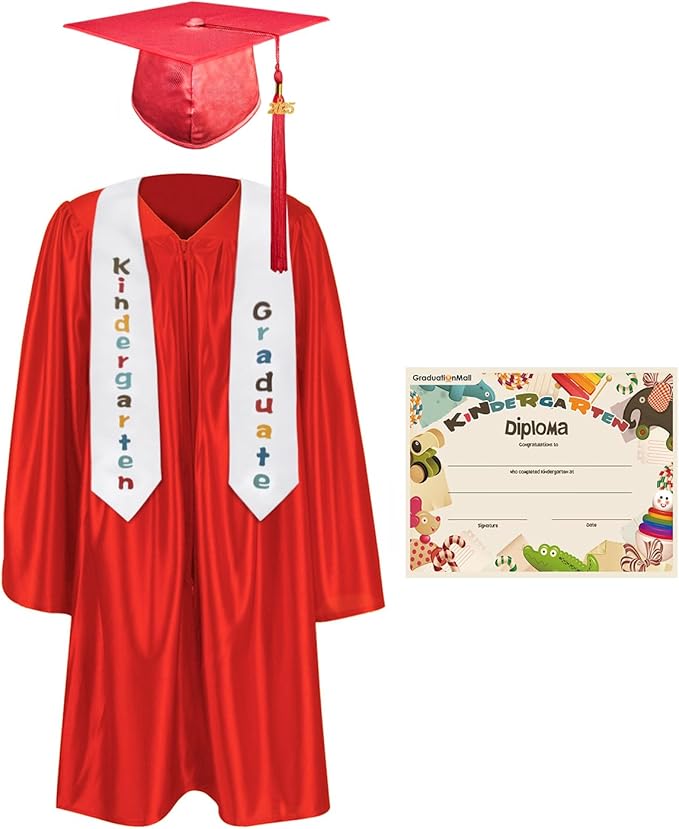 GraduationMall Kindergarten Graduation Cap Gown Stole Package with 2025 Tassel, Certificate