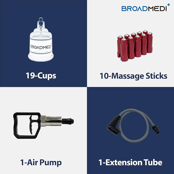 Premium Cupping Therapy 19 Cups Set, Including Pump Handle, Extension Tube, Massage Sticks, Made in Korea