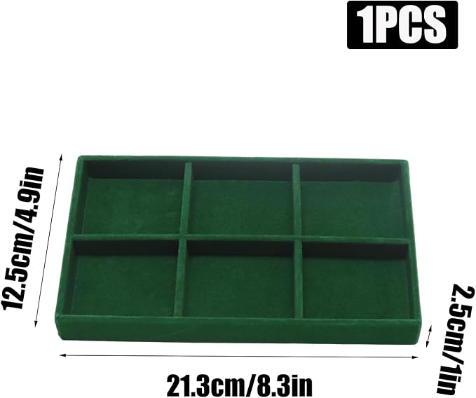 Velvet Jewelry Trays for Drawers, Dark Green 6 Grids | Stackable Jewelry Drawer Organizer, Ring Earring Necklace Bracelet Holder Organizer Display Tray with Removable Dividers