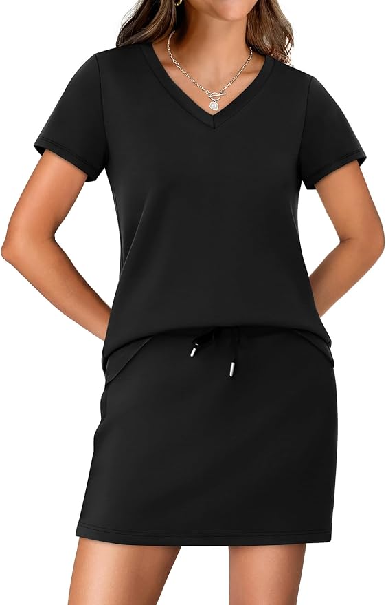 NIASHOT Two Piece Skirt Sets for Women Summer Vacation Travel Outfits Tennis Golf Skorts Versatile Lounge Sets
