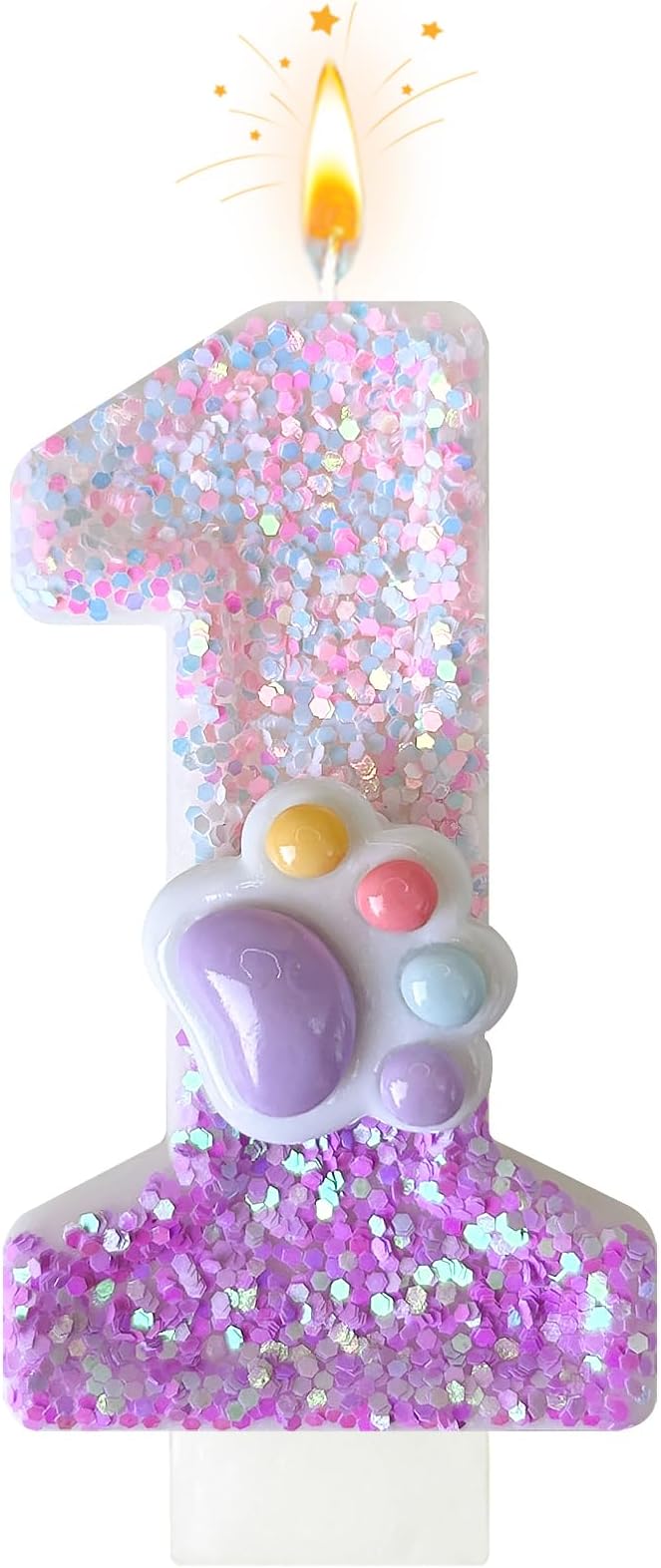 Pink Cat and Dog Paw Birthday Number Candles, Cupcake Decorations, Dog Theme Candles, Suitable for Party Celebrations, Birthday Decoration Supplies (Number 1)