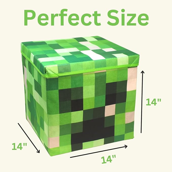 Large 14 x 14 Pixelated Box - Creeper | Birthday Party Supplies | Storage Decoration and Prop, Big Birthday Box | Storage Bin Chest With Lid Gift Accessory (Creeper)