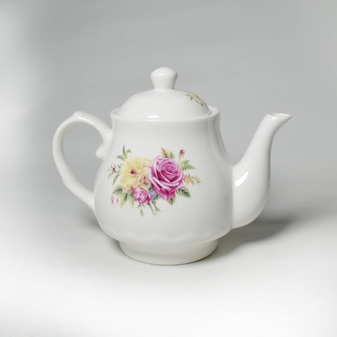 European Style Porcelain Teapot 400ml, Small Chinese White Teapot with Flowers Coffee Tea Water Pot Vintage Ceramic Litter Kettle (14oz)