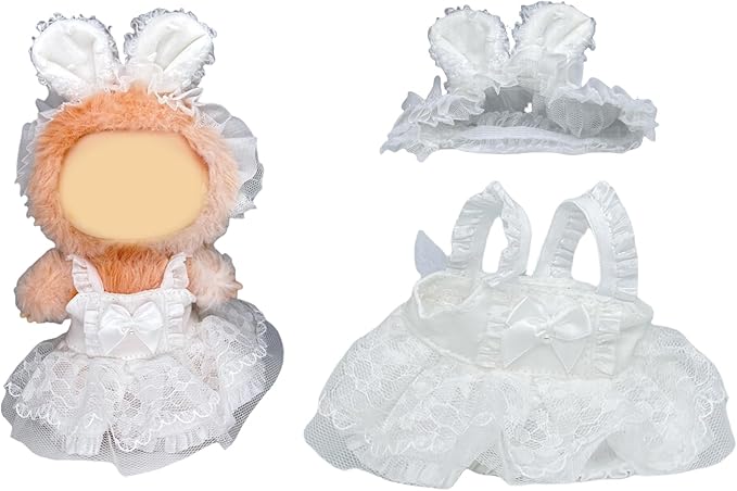 17cm Doll Clothes(NO Doll), Cute Dolls Outfit Accessories with White Dress, Bunny Headband Small Kawaii Clothes Set for Dolls (Style 21)