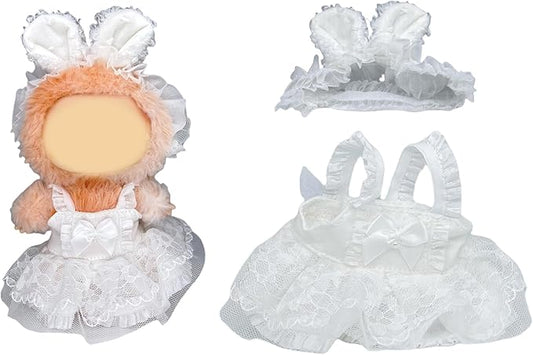 17cm Doll Clothes(NO Doll), Cute Dolls Outfit Accessories with White Dress, Bunny Headband Small Kawaii Clothes Set for Dolls (Style 21)