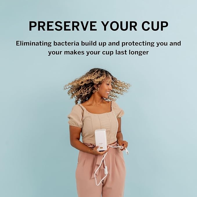 Pixie Menstrual Cups with Sterilizer - The Most Comfortable Soft Reusable Period Cup - Kills 99.9% of Germs with Clean Steam - Wash Your Cup in 3 Minutes! - Compact Sanitizer Kit for Feminine Care