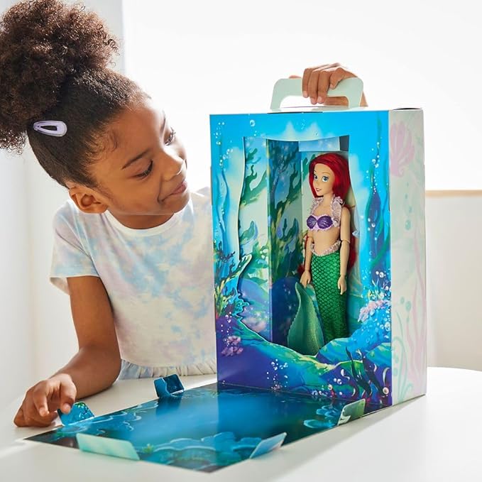 Disney Store Girl's Princess Story Doll (Ariel from The Little Mermaid) 11 Inches, Includes Coloring Book and Additional Dress, Princess Doll in Classic Outfit, Princess Toys