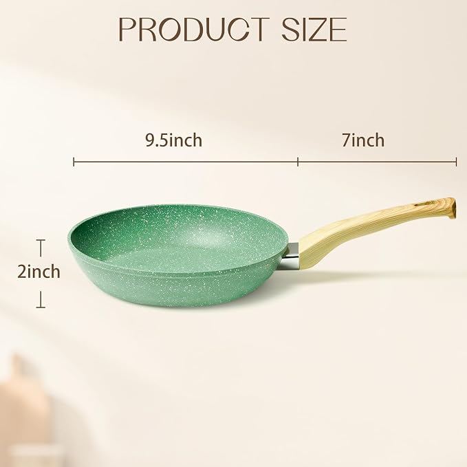 Innerwell Nonstick 9.5 Inch Skillet, Aluminum, Non-Toxic, PTFE & PFOA Free, Suitable for All Stovetops, Easy to Clean, Multipurpose | Even Heating All Stove Compatible, PFOA PFOS Free, Granite Stone Cookware Skillet, Healthy and Non Toxic, Green