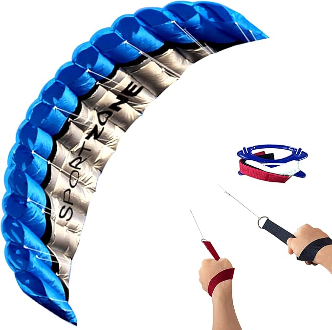 HENGDA KITE 2.5m Dual Line Stunt Parafoil Kites Soft Stunt Kite for Beach Blue with Flying Tool