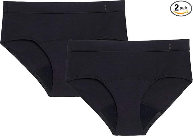 Thinx for All Period Underwear, Everyday Comfort Brief, Holds Up to 12 Regular Tampons*, Period Panties, Leakproof, Reusable & Controls Odor, Black, 2 Pack, XL