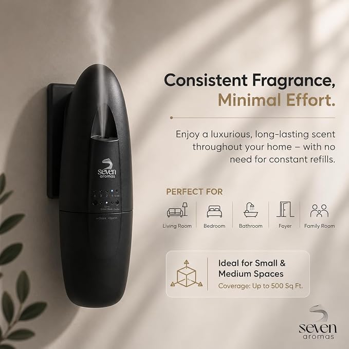 Plug in Waterless Essential Oil Diffuser for Home & Office - Cold Air Aroma Diffuser Covers Up to 500 Sq Ft, Silent Wall Plug in Scent Diffuser, Mess-Free Oil Diffuser for Aromatherapy (Black)