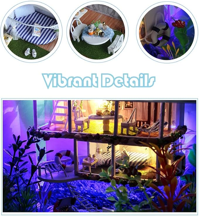 RHZN Miniature House Kit, Dollhouse Kit, Miniature Kit, DIY Mini House Building Kit for Adult, Holidays in Hawaii