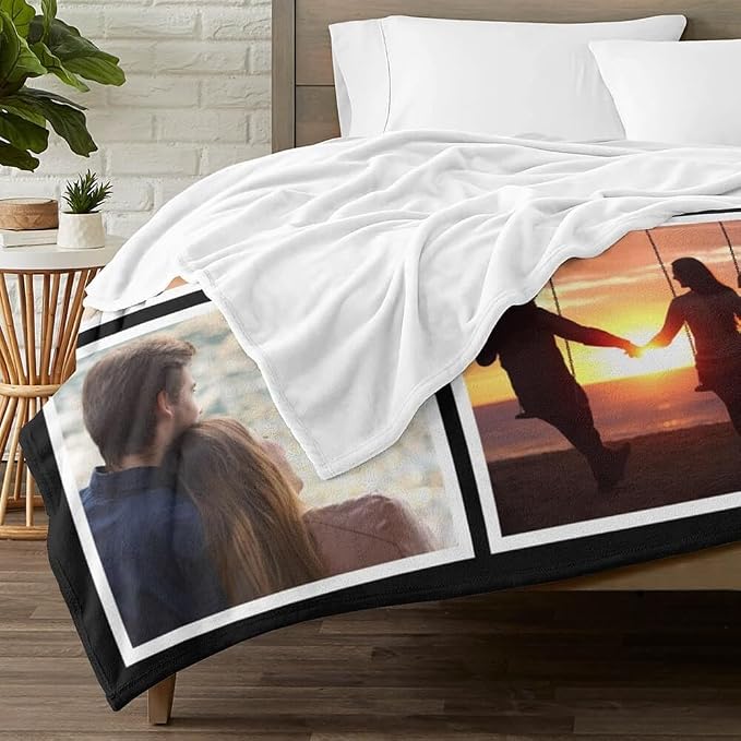 inkArts Personalized Blanket with Photo, Custom Blanket, Customized Photo Blankets, Customizable Picture Blankets, Personalized Anniversary Couple Gifts for Her Him Women Men