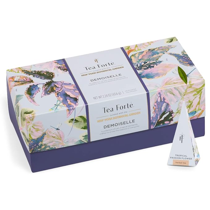 Tea Forte Premium Presentation Box Gift Set Sampler, 20 Count, Assorted Blends Individually Wrapped Handcrafted Pyramid Infuser Bags, Demoiselle Tea