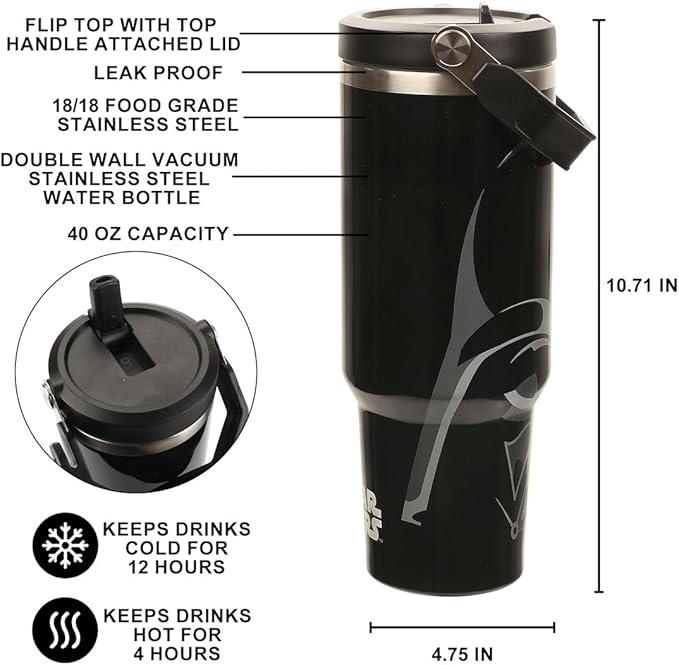 Bioworld Star Wars A New Hope Darth Vader Black 40 Oz Stainless Steel Water Bottle
