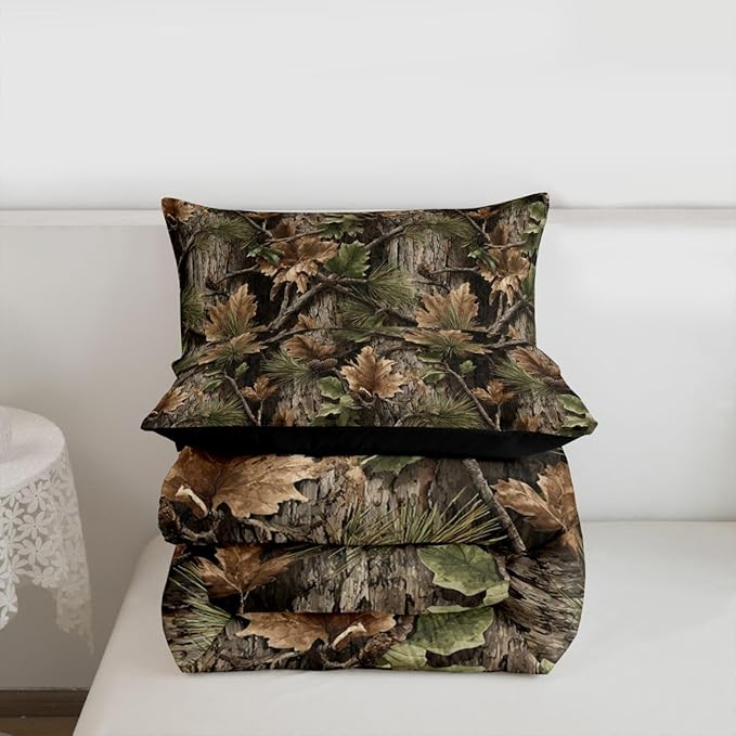 Erosebridal Camo Hunting Comforter Set Toddler Size Rustic Camouflage Bedding Set for Kids Boys Girls Woodland Cabin Tree Leaves Comforter Camping Farm House Quilt Bedroom Decor