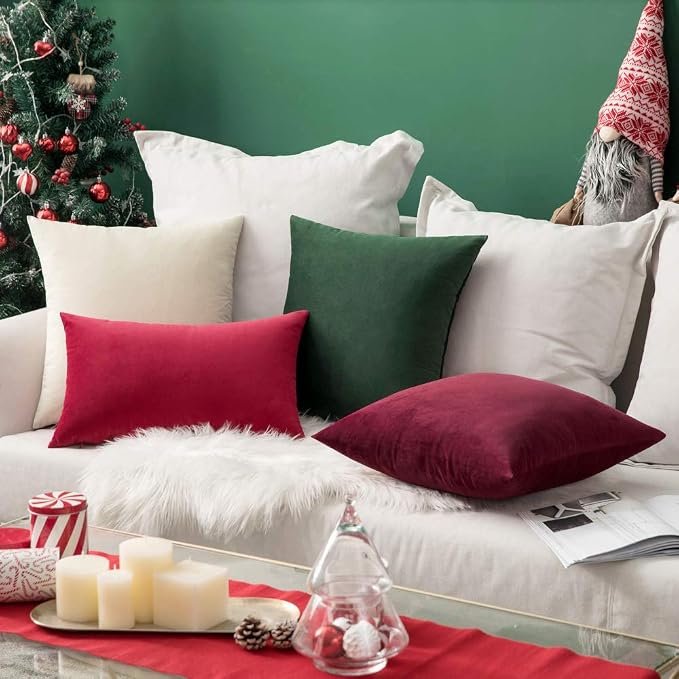 MIULEE Velvet Throw Pillow Covers 16x16 Inch Pack of 2 Wine Red | Soft Solid Small Decorative Pillow Covers, Modern Luxury Home Decor, for Couch Chair Sofa Bedroom Livingroom Car