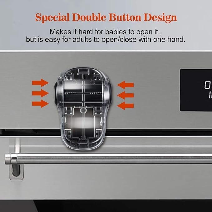 EUDEMON Child Safety Heat-Resistant Oven Door Lock, Oven Front Lock for Kids Easy to Install, Use Adhesive,No Screws or Drill (1 Pack,Clear-Black)(ONLY for Flat Surface)
