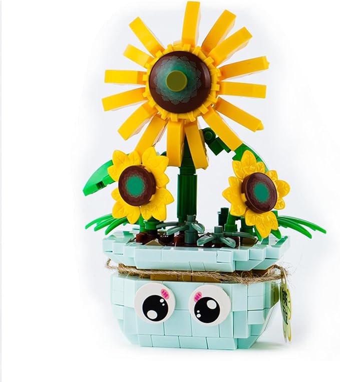 XunYang Mini Blocks Potted Plant Building Sunflowers Set, Flowers Building Blocks for Home Office Decor, Birthday Gifts - 320pcs