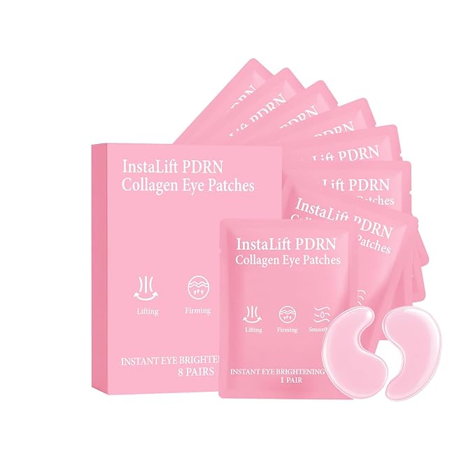Eye Patches with PDRN & Collagen – Anti-Wrinkle Under Eye Patches for Dark Circles, Puffy Eyes & Hydration, Instalift Gel Mask, 8 Pairs