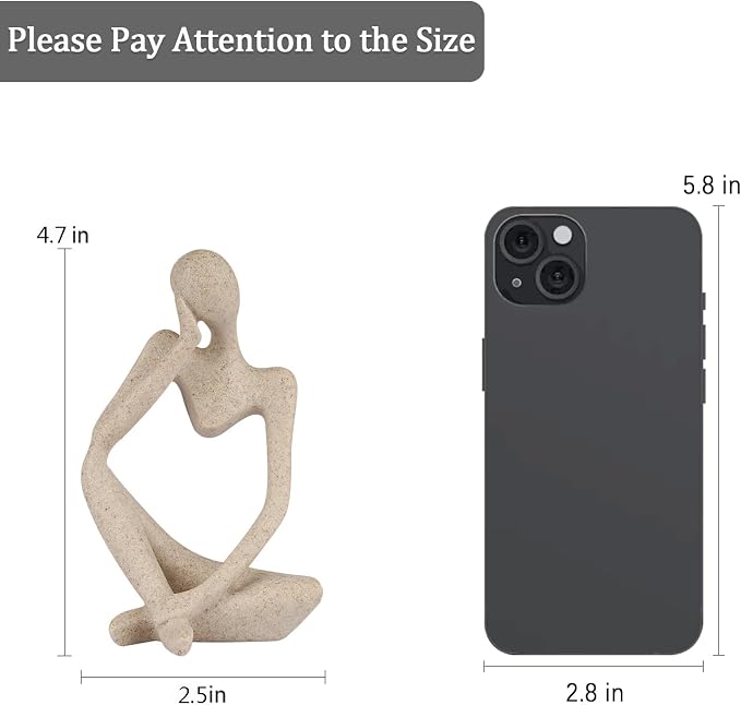 Sandstone Resin Thinker Statue Style Abstract Sculpture, Sandstone, Left | Small Statue Collectible Figurines, Modern Aesthetic Ornament for Home Office Bookshelf Desktop Coffee Table Decor