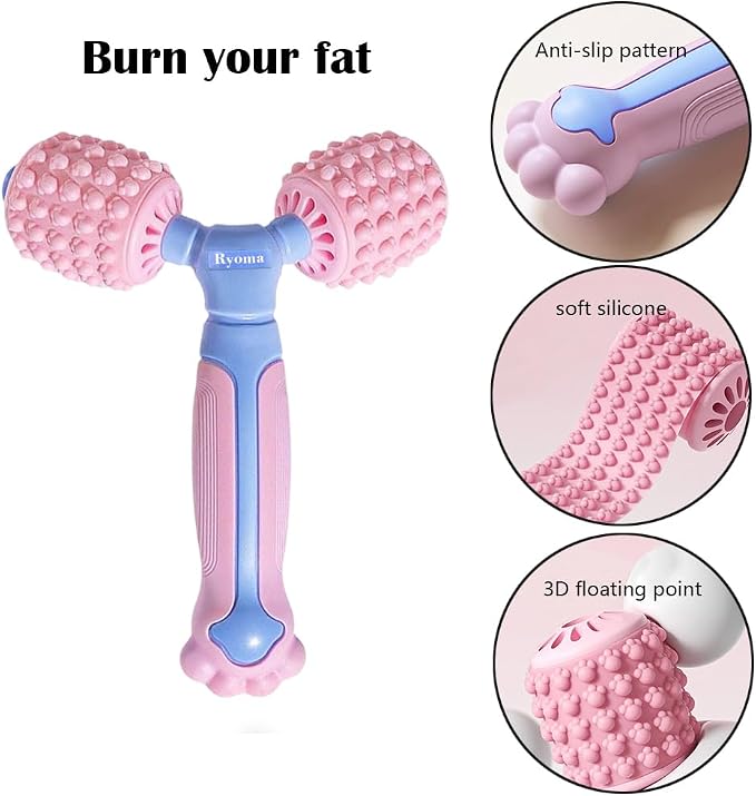 Ryoma Cat Paw Dual-Roller Massager, Portable Handheld Massage Roller, Muscle Kneading Sensation, Silicone Softness Comfortable Massage Tool, Suitable for Gifting and Personal Use