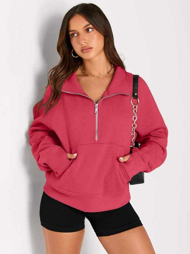 AUTOMET Womens Sweatshirts Half Zip Fleece Pullover Fall Outfits | Fall Fashion Clothes 2026,Cropped Sweatshirts,Cute Y2k Tops,Quarter Zipper Sweater,Winter Loungwear Outfits