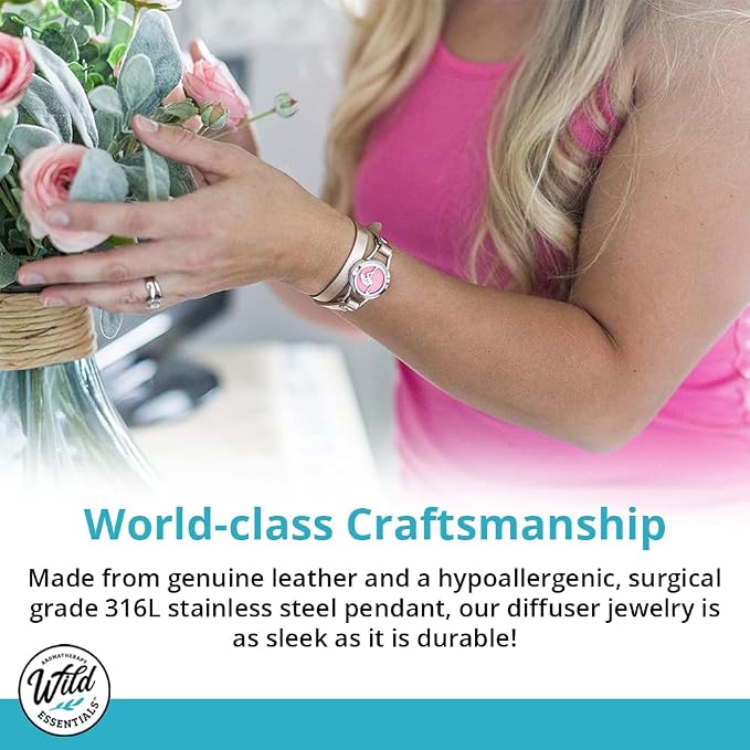 Wild Essentials Nautical Star Essential Oil Bracelet Diffuser, Leather Wrap Band, Stainless Steel Locket Pendant, 12 Color Refill Pads, Customizable Color Changing Perfume Jewelry for Aromatherapy