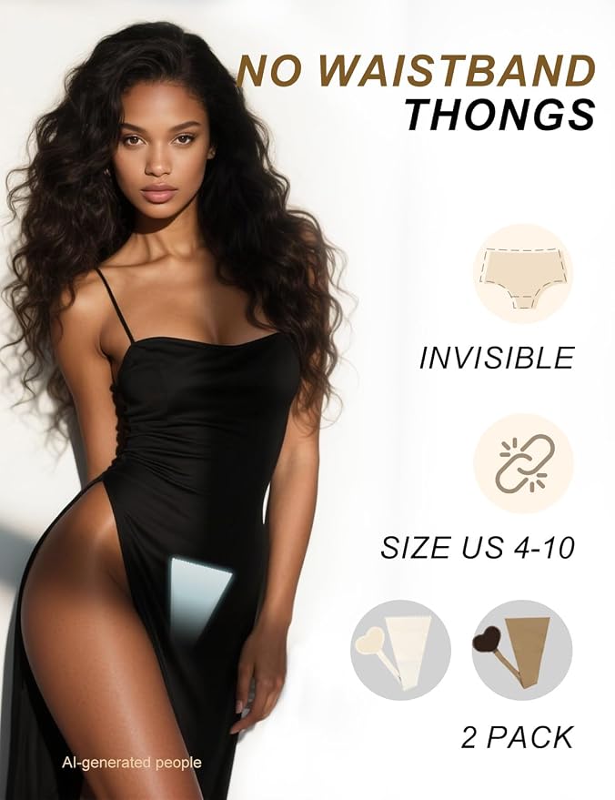Adhesive C-String Thongs 2-Pack Invisible Underwear for Women with VPL-Free Design Reusable No Belt Thong