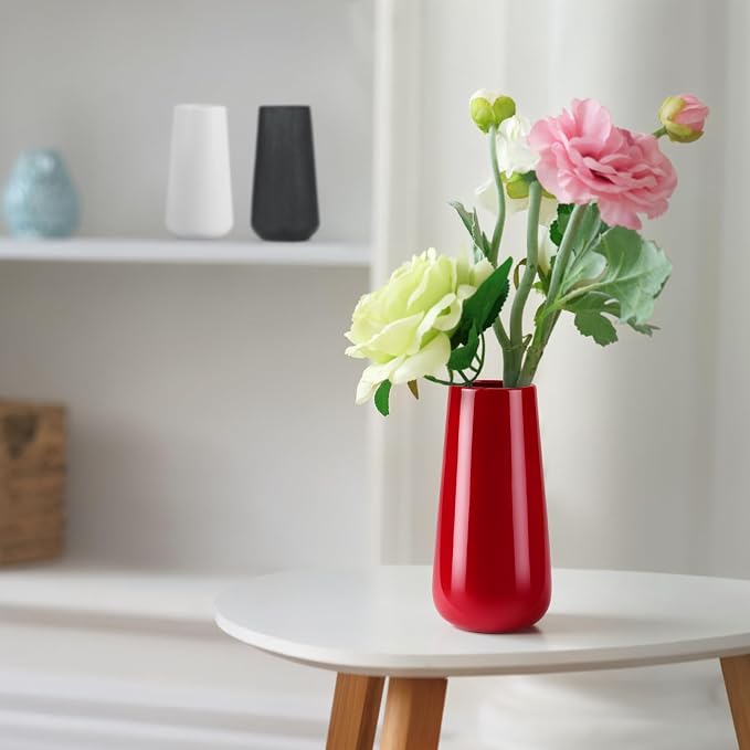 Ceramic Vase, GUKJOB Small Cute Flower Vase for Pampas Grass, Home, Living Room, Dining Table, Farmhouse, Office Decor, Bedroom, Table, and Kitchen Shelf (086 Red)
