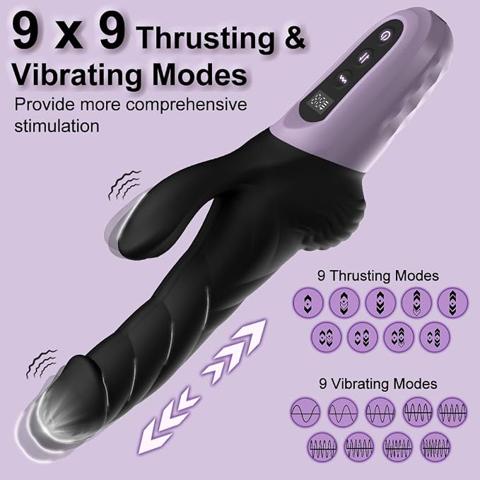 Thrusting Dildo Rabbit Vibrators G Spot Clit Vibrator, 9 Thrust & Vibrate