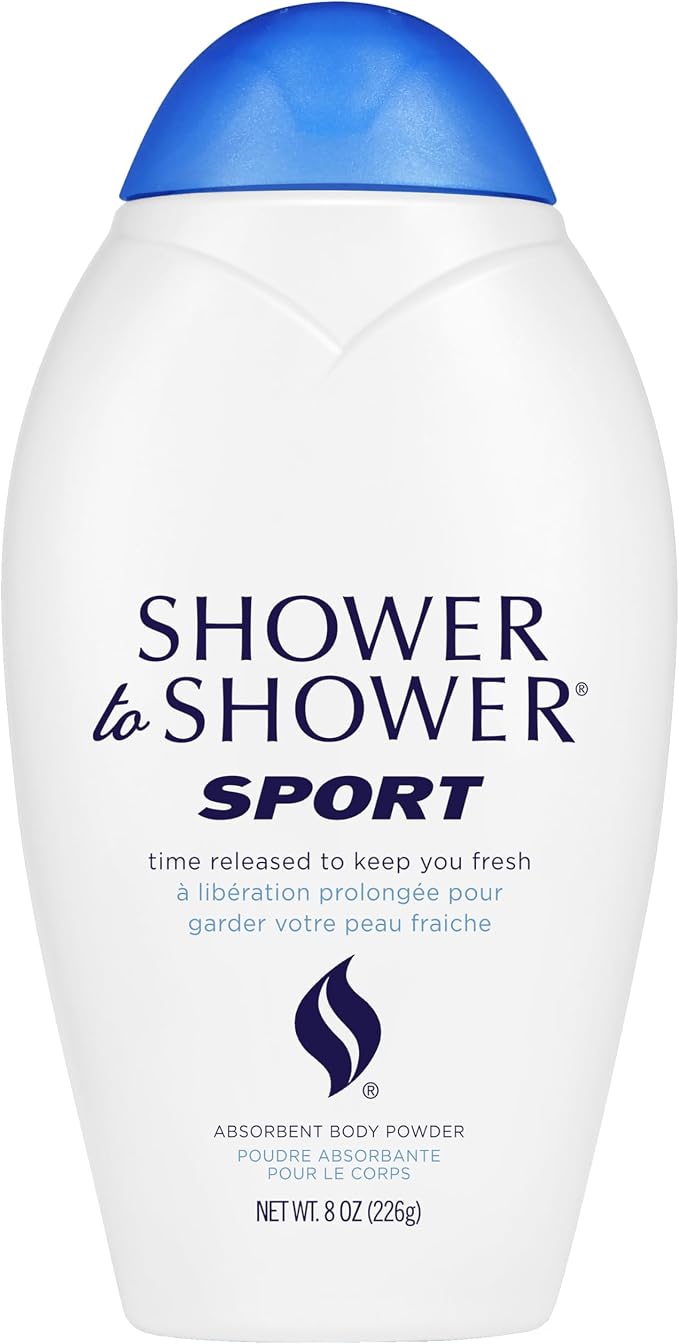 Shower to Shower Sport Body Powder for Men & Women, Talc Free, Sweat Absorbing, Prevents Chafing & Odor,Deodorizing All Over Body Powder for Long Lasting Freshness, 8 Ounce (Pack of 3)