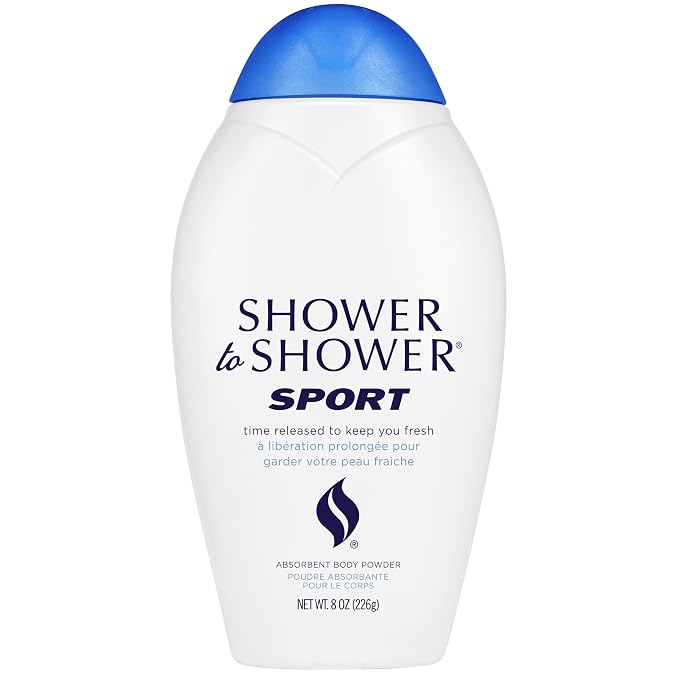 Shower to Shower Sport Body Powder for Men & Women, Talc Free, Sweat Absorbing, Prevents Chafing & Odor,Deodorizing All Over Body Powder for Long Lasting Freshness, 8 OZ