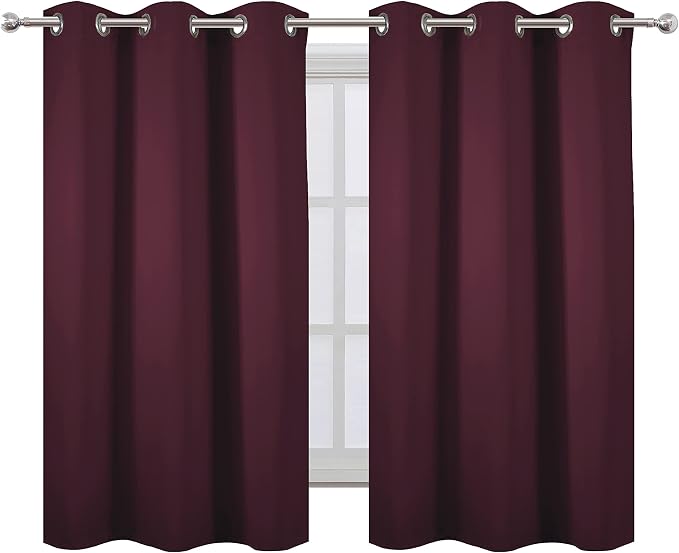 LEMOMO Burgundy Blackout Curtains 38 x 54 Inch Length/Set of 2 Curtain Panels/Thermal Insulated Room Darkening Blackout Curtains for Bedroom