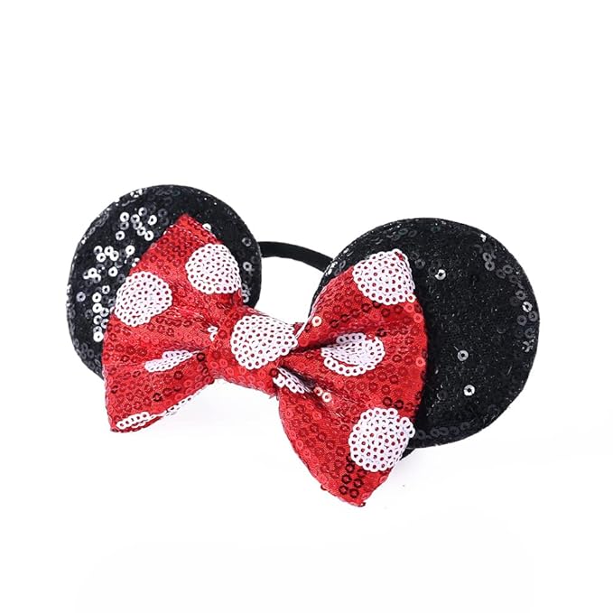 JIAHANG Mouse Ears Sequin Bow Nylon Hairband with Polka Dot, Hair Bow Headband, Soft Elastic Headwear for Baby Girl Newborn Toddler, kids, Party Supplies