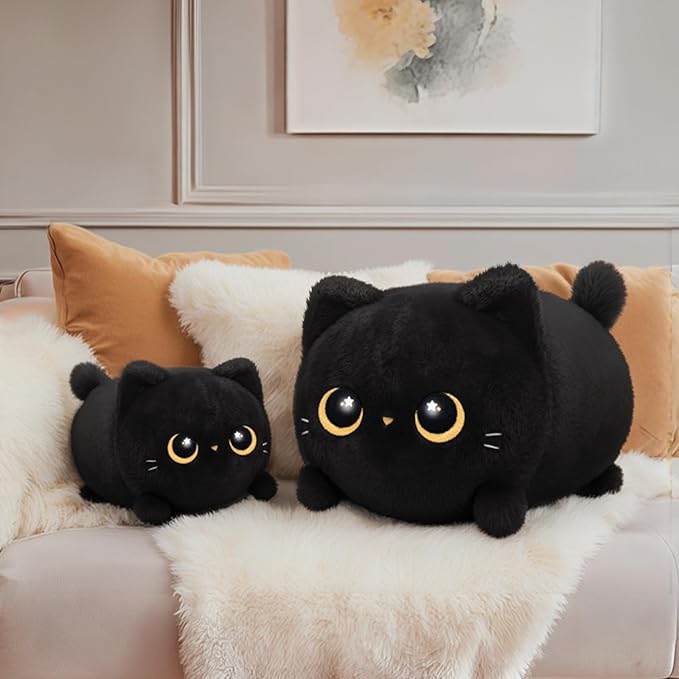 Mewaii Black Cat Plush, Cute Cat Plushies Toy, Soft Kitten Plushie Cuddle Pillow, Anime Plushie Doll, Cute Stuff Toys Gift for Girls, Boys and Males (16 Inch)