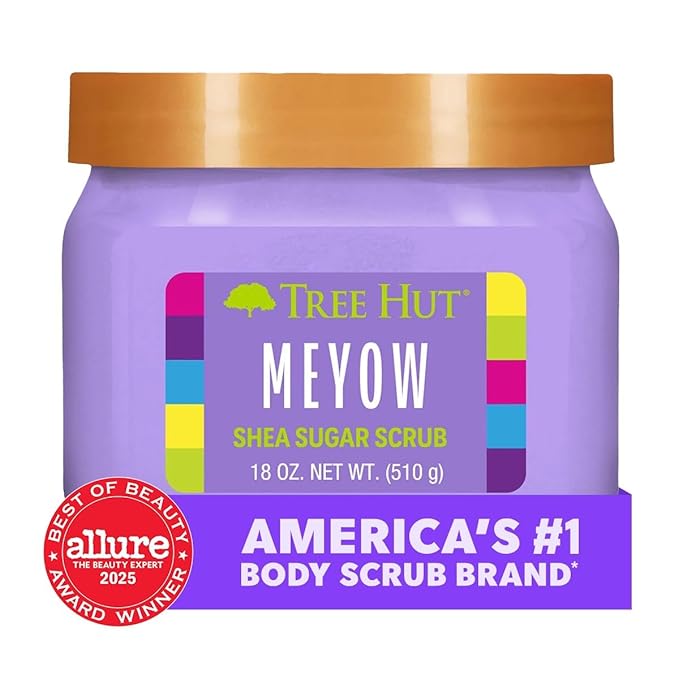 Tree Hut Shea Sugar Scrub Meyow | Exfoliating Body Scrub Removes Dead, Dry Skin for a Soft & Hydrated Feel | Nourishing Essential Body Care | 18 fl oz.