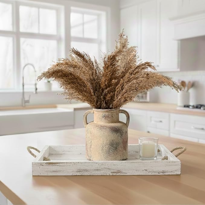 Emotionally Grounded Vase, Vaseking Ceramic Rustic Vase with 2 Handles, 6.1 inch Minimalist Decorative Farmhouse Vases for Home Decor, Living Room, Enterway, Table Decoration, Fired Terra Clay