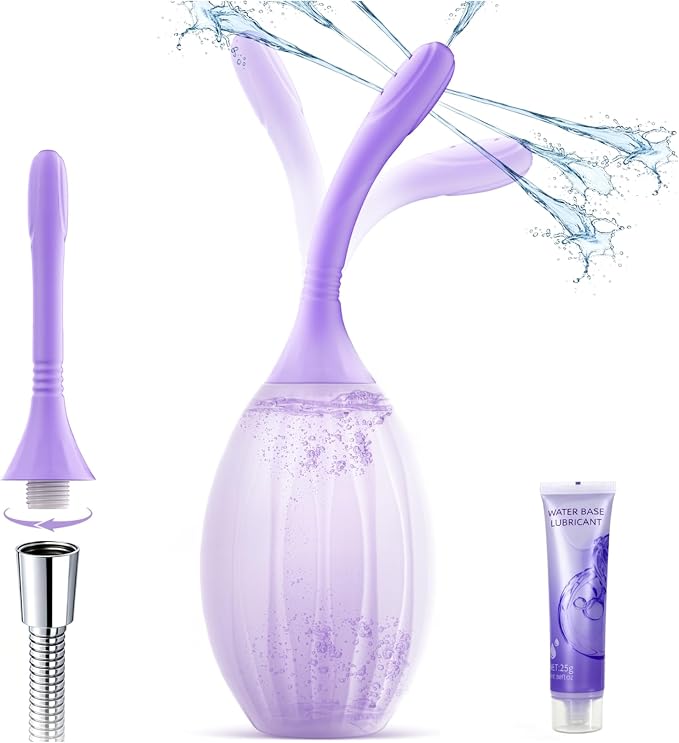 Enemas Anal Douches for Men Women - Shower Enema Bulb Douche Kit, 16.9oz | Lifetime Warranty; Shapeable Nozzle; Anti-backflow; Reusable Soft Silicone; Large Capacity; Compatible with 98% Shower Hoses;