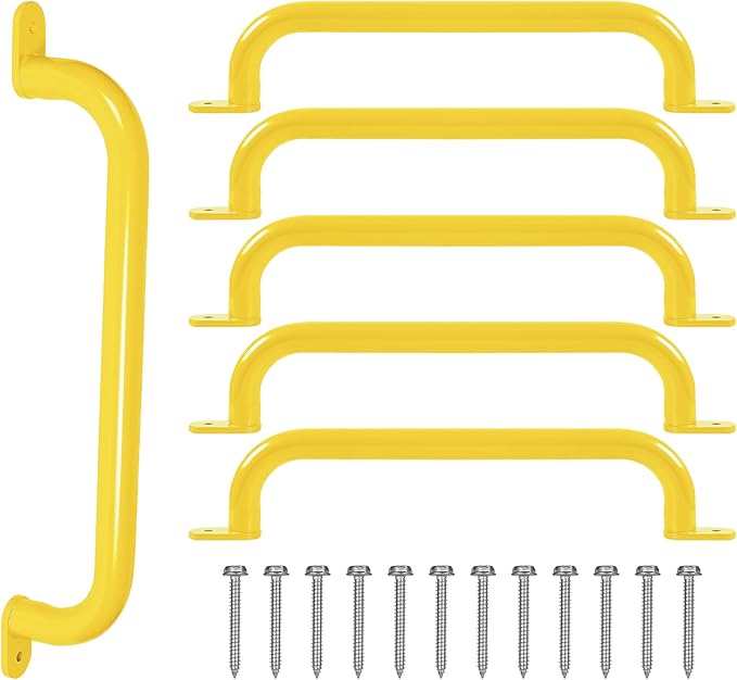 ESPETS 17 Inch Yellow Metal Safety Handles for Playground 6 Pack - Swing Set Accessories Grab Handles, Playset Hand Grips, Indoor Monkey Bars for Jungle Gym, Playhouse, Climbing Frame