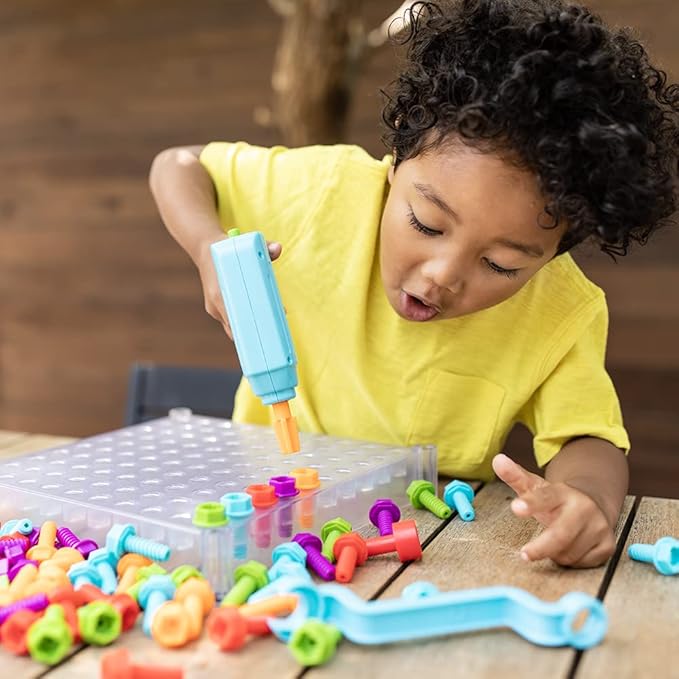 Educational Insights Design & Drill See-Through Creative Workshop - Construction Toys & Toddler Tools, Kids Tool Set with Real Electric Drill Toy, Take Apart Set, Toddler Building Toys for Ages 3+
