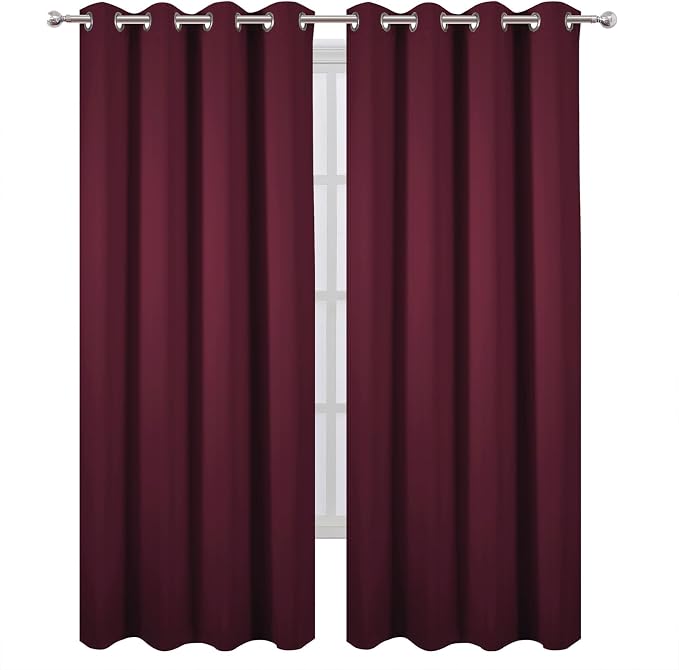 LEMOMO Blackout Curtains 52 x 120 Inch Long Burgundy Red Curtains Set of 2 Panels Room Darkening Curtains for Bedroom and Living Room