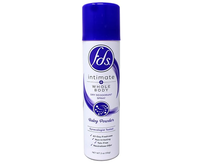 FDS Intimate + Whole Body Dry Deodorant Spray, Baby Powder, 2 OZ - 12 Pack