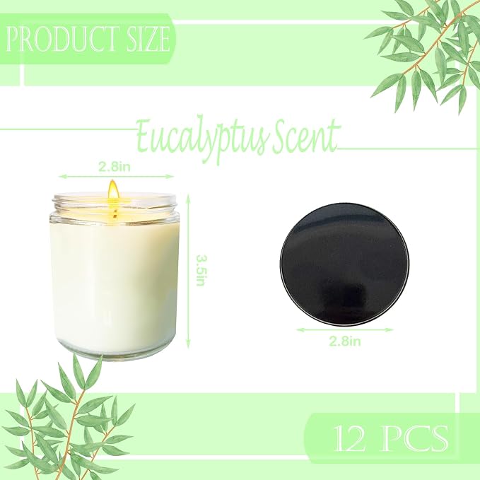 12 Pcs 8 Oz Bulk White Soy Candles,Eucalyptus Scented Candles Set,Bulk Aromatherapy Candle,Great Stress Relieving Scented Candle for Girls as a Gift for Birthdays, Weddings and More!