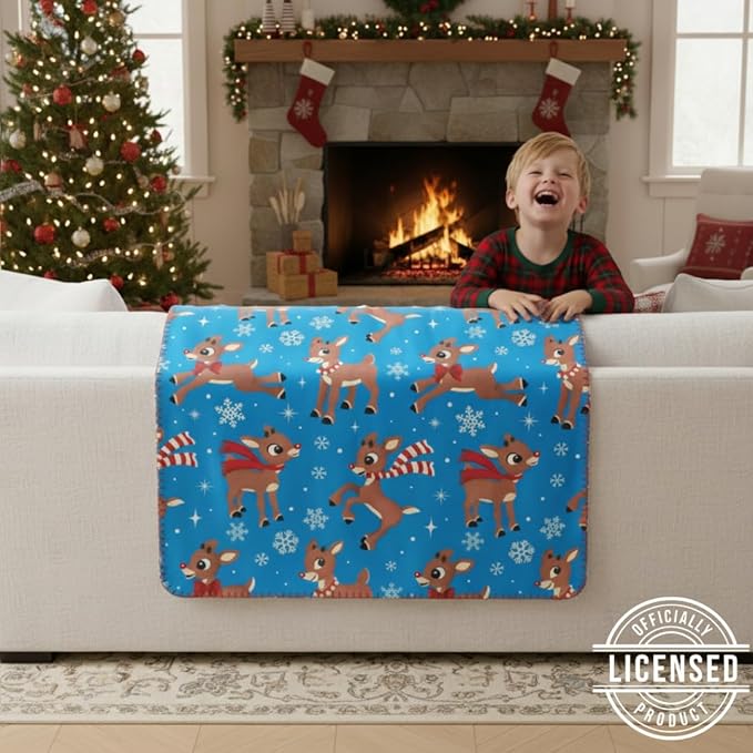Rudolph The Red Nose Reindeer Holiday Christmas Kids Bedding Soft Plush Sherpa Blanket Throw, 46 in x 60 in, (Officially Licensed Product) by Franco